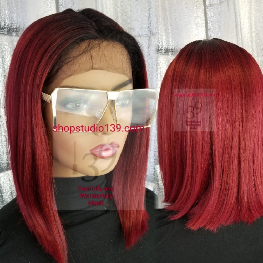 Human hair blunt cut bob lace front wig